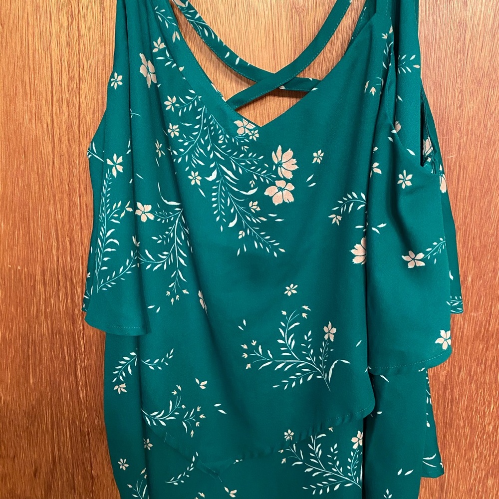 Layered green tank with floral print